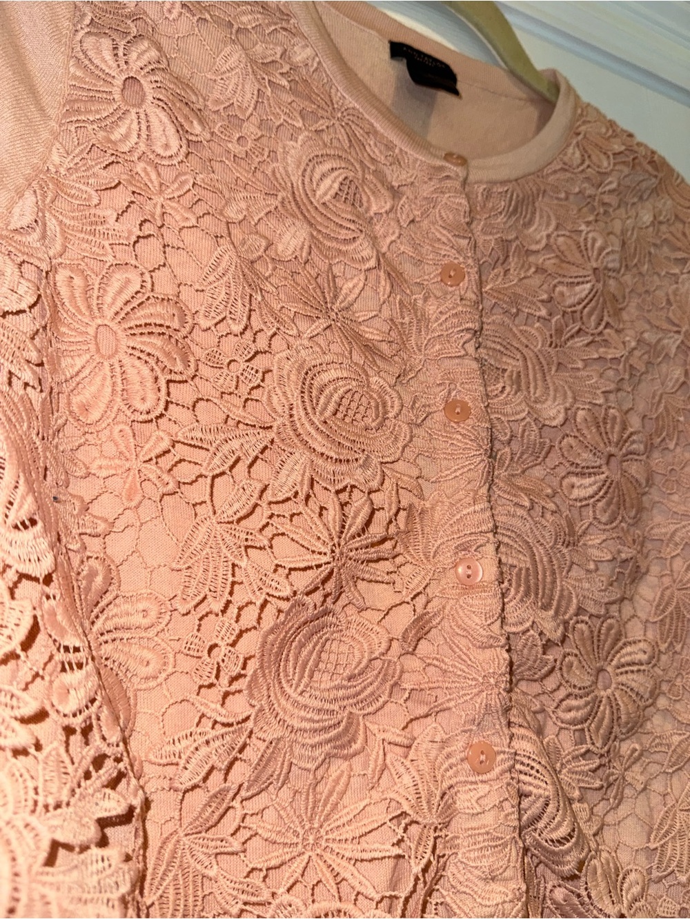 Ann Taylor Factory Pink Floral Lace Cardigan Sweater Large Cottagecore - Picture 3 of 7